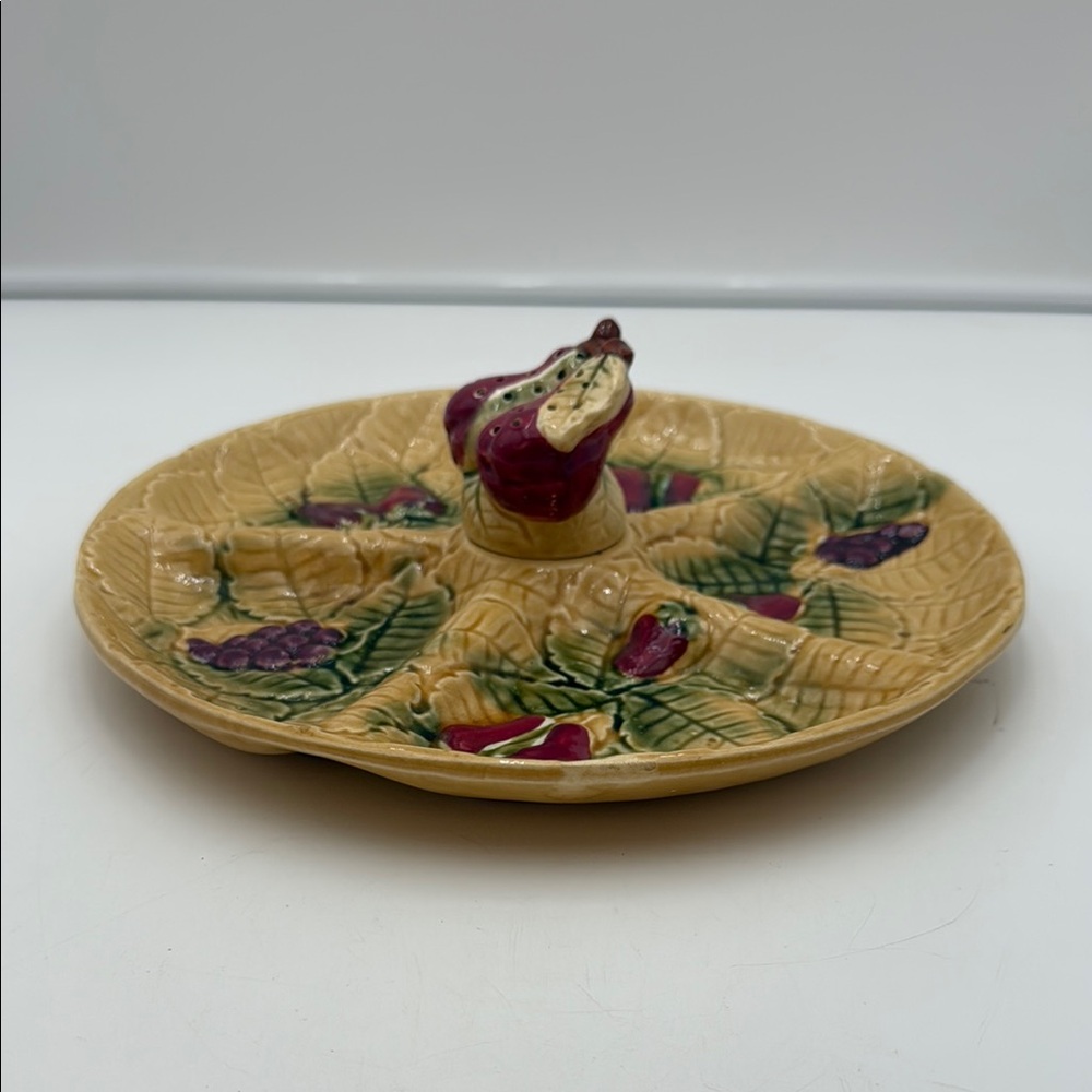 Vintage Tilso Ceramic Majolica Hand Painted Appetizer Round Dish